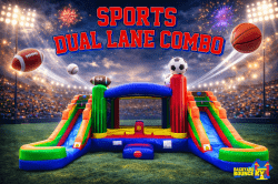 SPORTS Rainbow Double Water/Dry Slide Bounce House