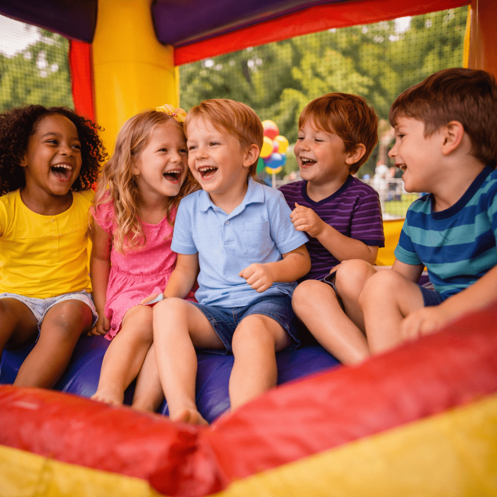 Children having fun in a bounce house