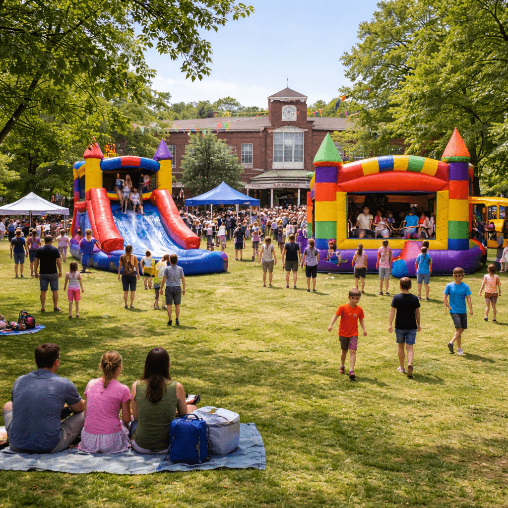 Community fun in the park w_ bounce house