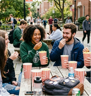 Campus festival with students and snacks
