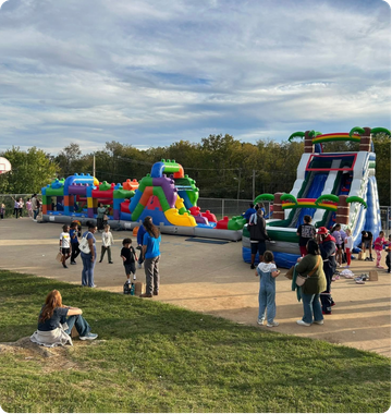 Inflatable water slide at church event