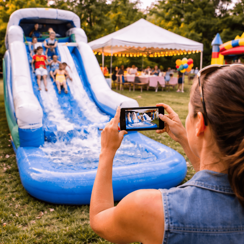 Fun family moments on a water slide