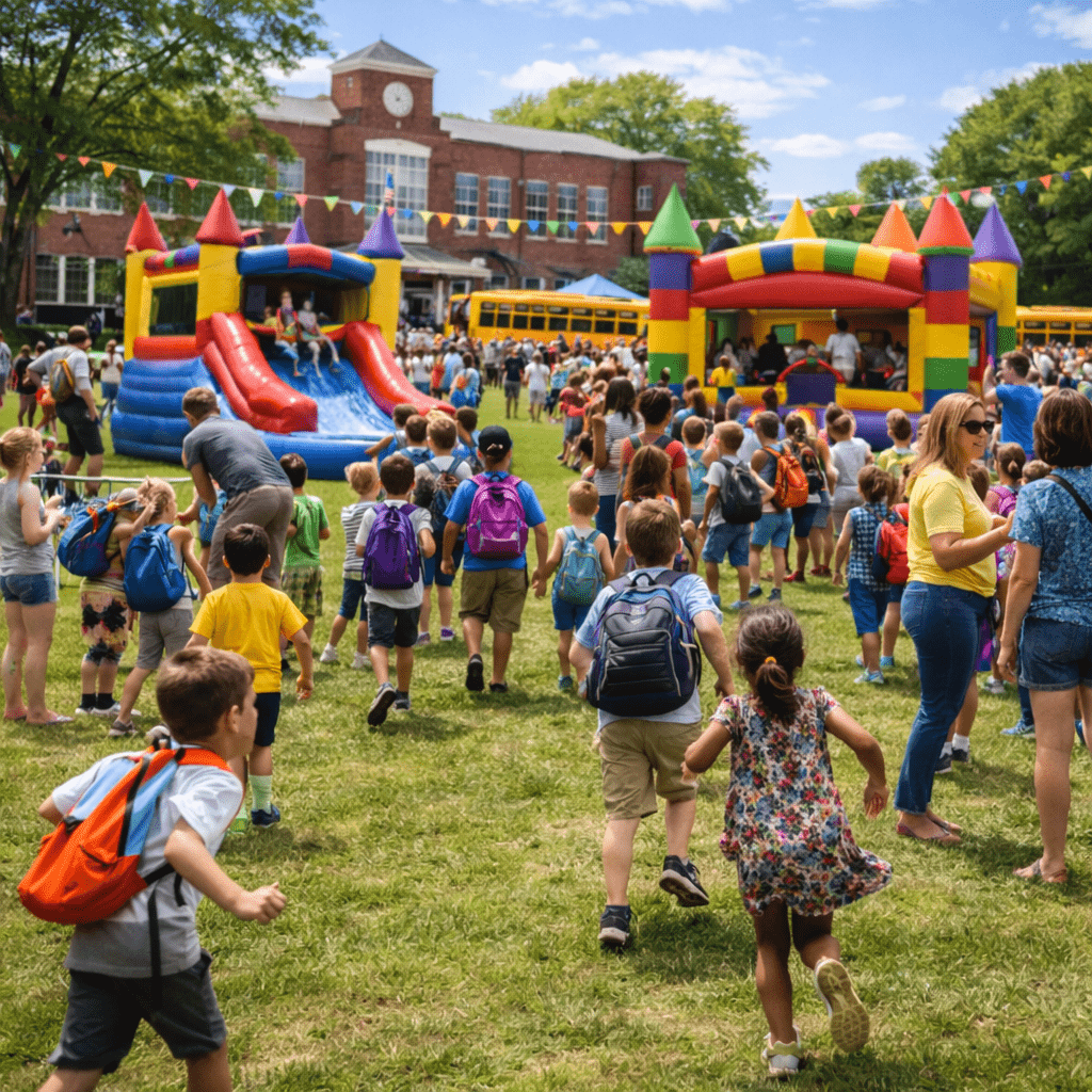 School field day fun in the sun with bounce house