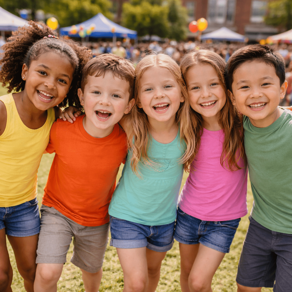 Smiling children at a community event