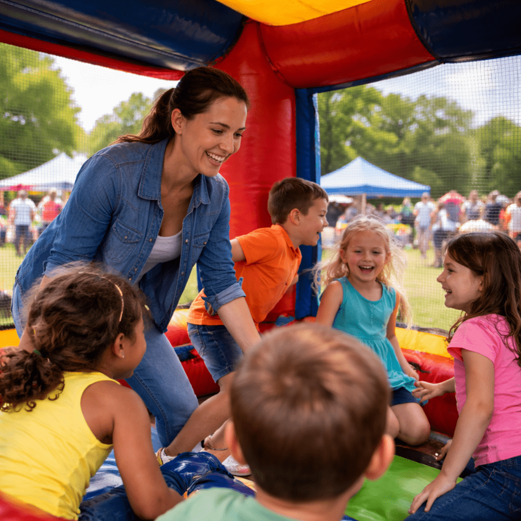 Sunny school fun in the bounce house